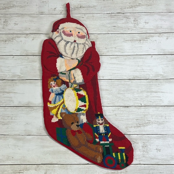 Other - VintageSanta with toys needlepoint Christmas stocking